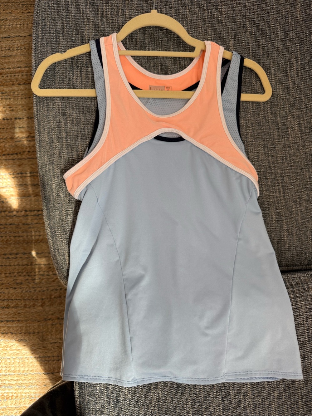 Lucky in Love Light Blue & Peach Super Cute Athletic Tank Top - M